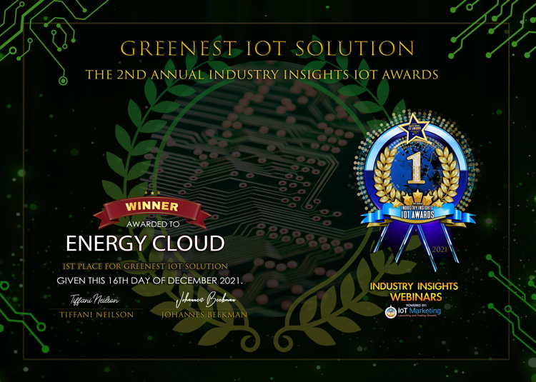 1st Place IOT Award: Energy Cloud: Greenest IOT Solution Certificate